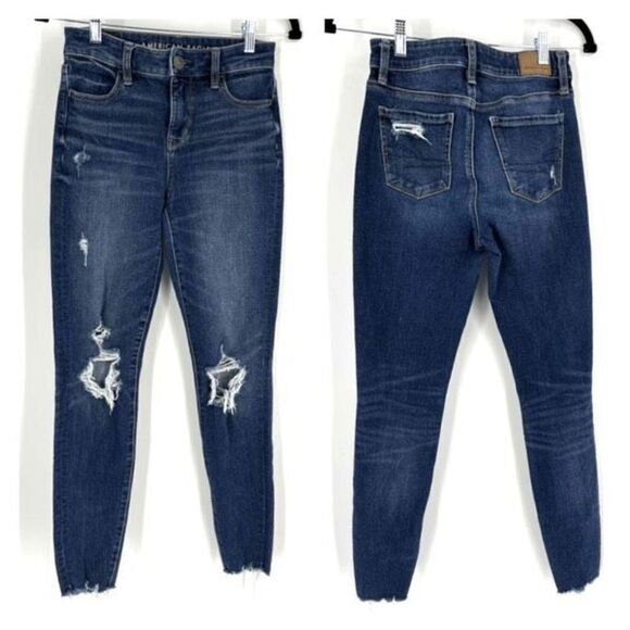 American Eagle Women's Distressed The Dream Jean High Rise Jeggings Blue Size 0 - Picture 1 of 11